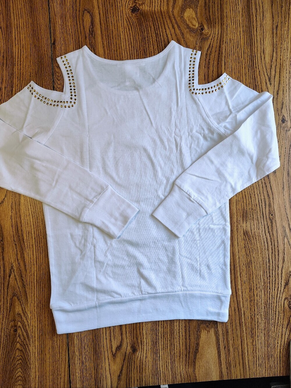 NWOT Top blouse Western Off Shoulder K.jordan white gold studs Cotton Casual S. - Picture 5 of 14